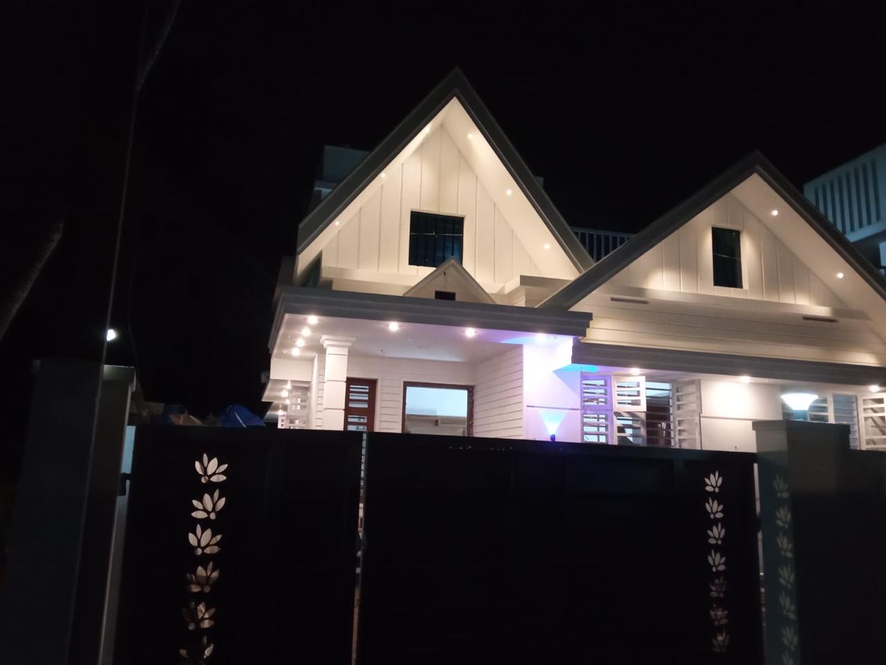 Completed house with electrical wiring and architectural lighting